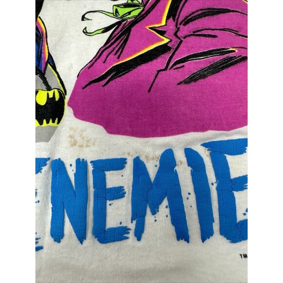 Vintage 1989 Arch Enemies Batman v Joker T Shirt Size 10-12 White DC Comics 80s - Picture 8 of 13